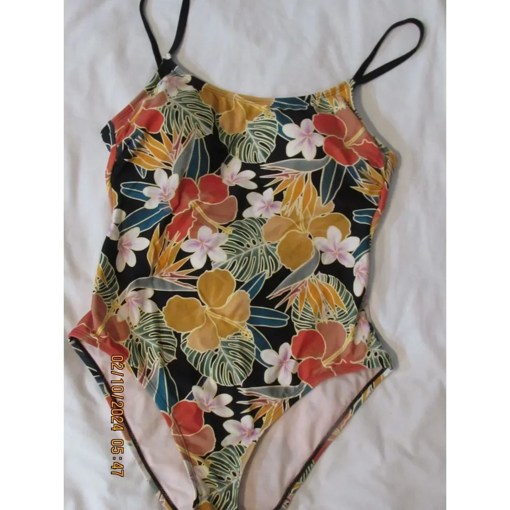 HURLEY SWIMSUIT SIZE L NWOT TROPICAL NOVELTY PRINT ONE PIECE ADJUSTABLE STRAPS